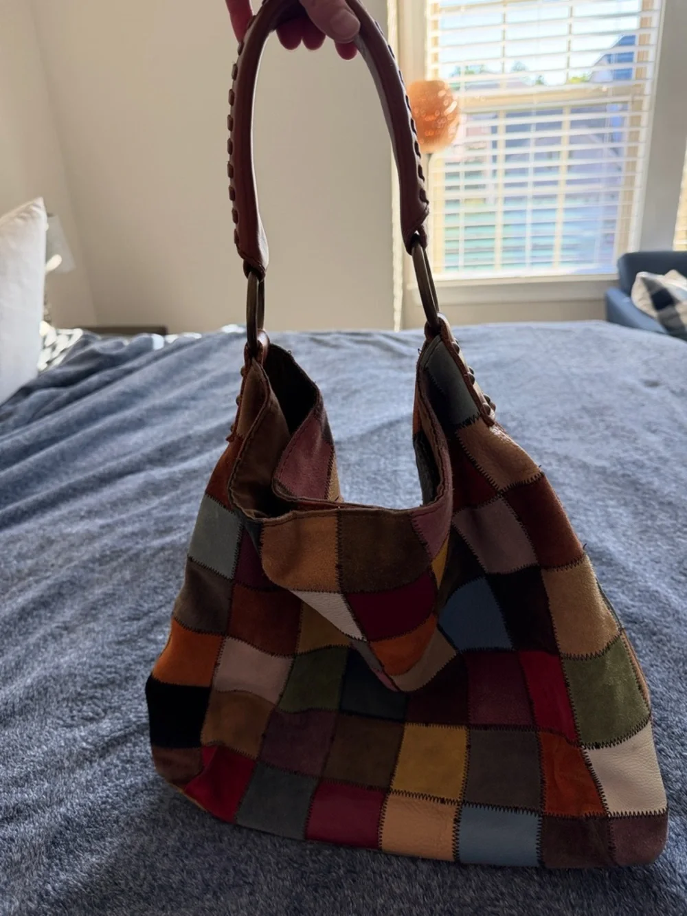 Lucky Brand Y2K vintage leather and suede multicolor patchwork hobo shoulder bag - Picture 8 of 11